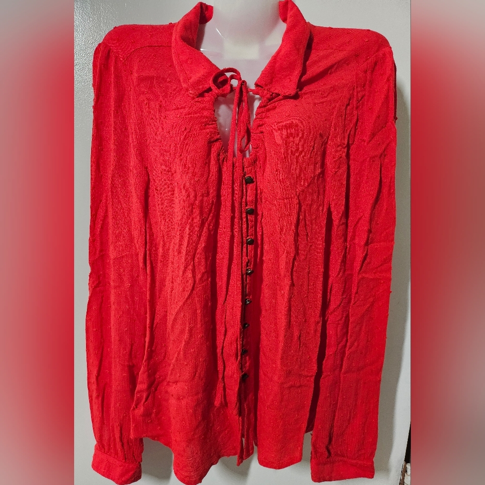 Maeve Anthropologie Red Button Up Blouse sz 6